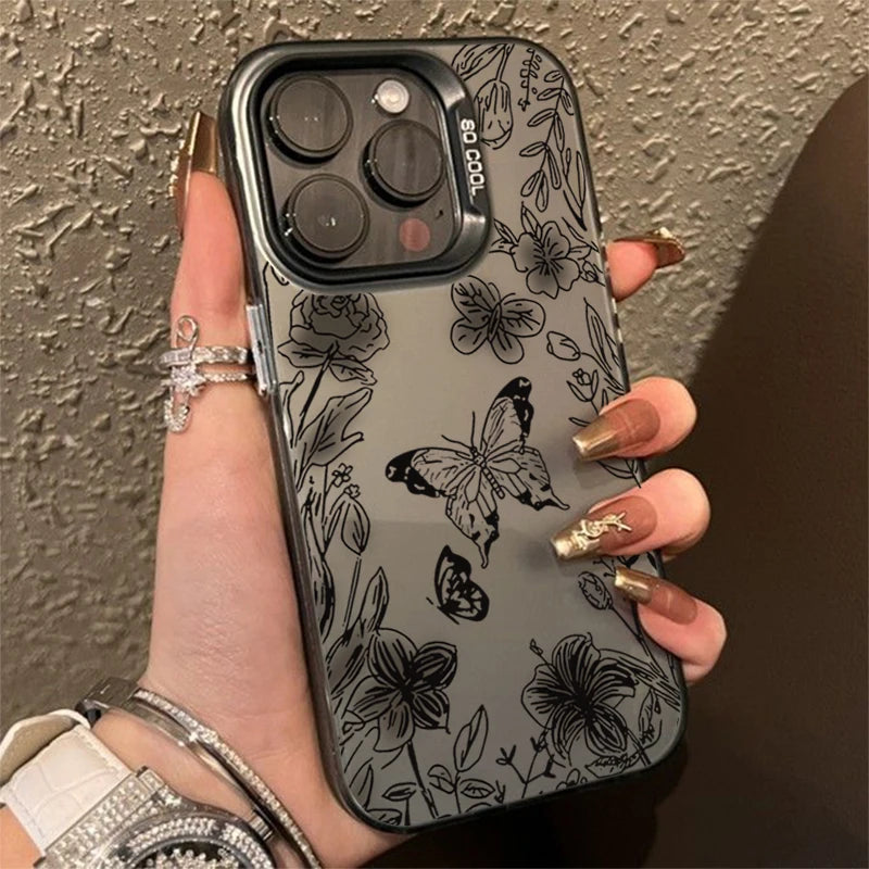 Black Butterfly Flowers IMD Case for Redmi Note 14 13 12 11 Pro