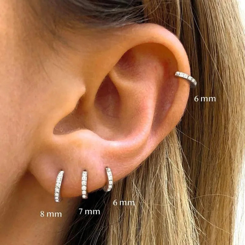 1Pair Stainless Steel Minimal Hoop Earrings Crystal Zirconia Trend