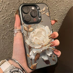 Gold Lotus Silver IMD Case for iPhone 16 15 14 13 12 11 Pro Max