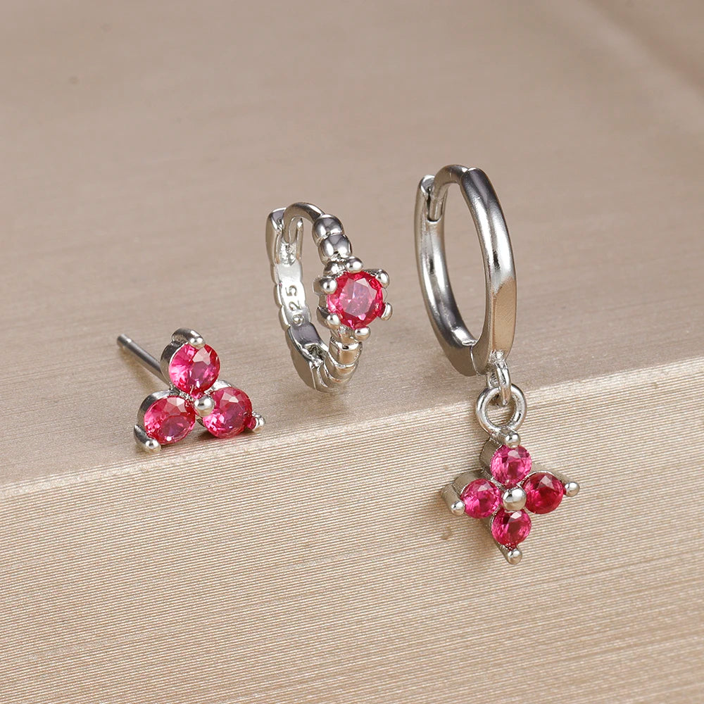 3PCS Gold Plated Lightning Flower Chain Drop Earrings Zircon Dangle