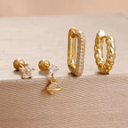 4PCS Star Moon Stainless Steel Zircon Stud Earrings 14K Gold Plated