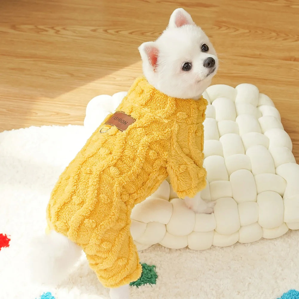 Warm Pet Pajamas Onesie Plush Dog Cat Bodysuit Fleece Lined Winter Costume