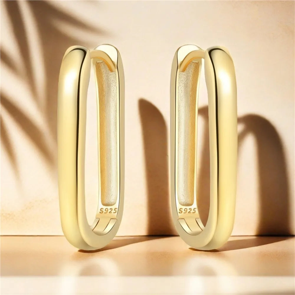 925 Sterling Silver Simple Gold U-shaped Versatile Hoop Earrings Birthday Gift