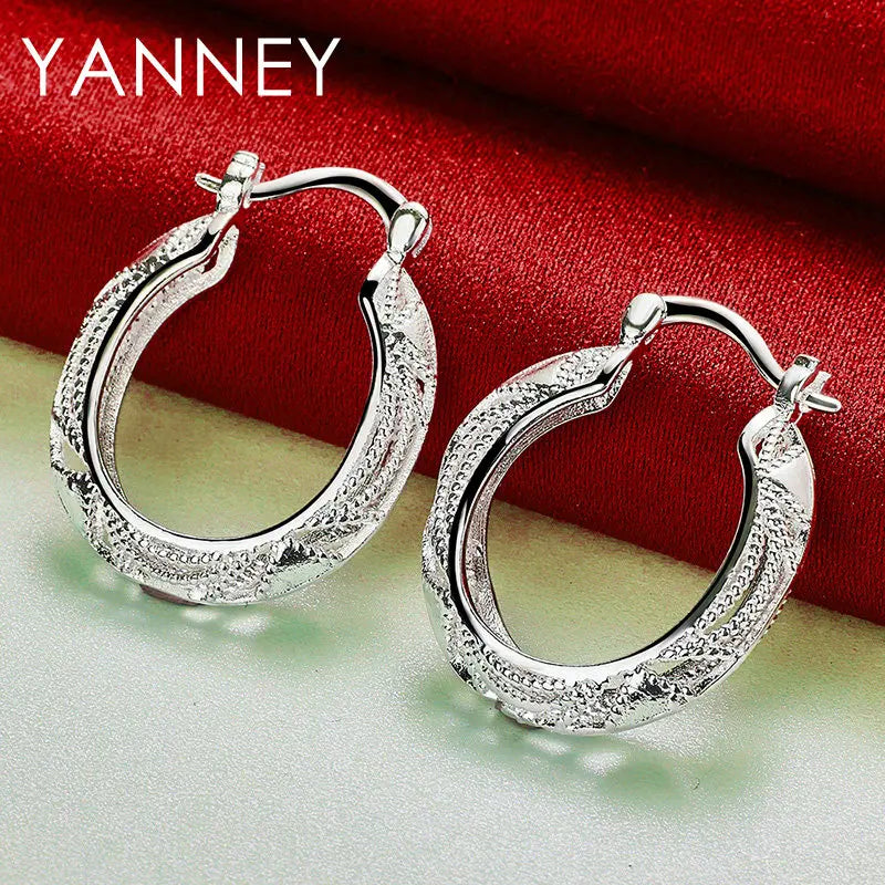 925 Sterling Silver 30mm Hollow Round Hoop Earrings Women Party Fashion Gift