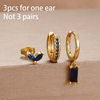 3PCS Cute Flower Stainless Steel Blue Zircons Small Hoop Earrings