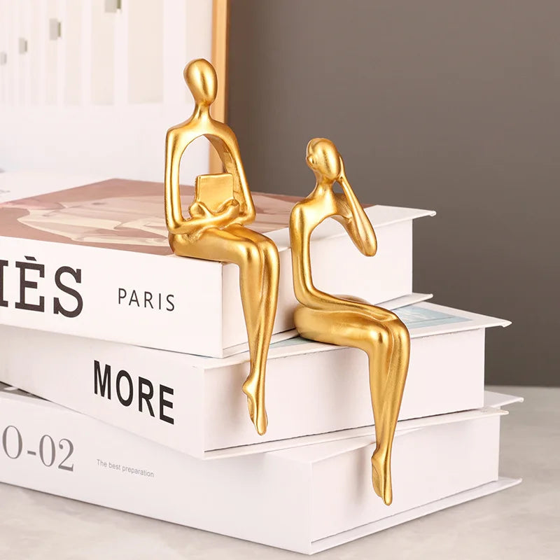 Set of 3 Abstract Figurines Nordic The Thinker Modern Art Sculpture Bookshelf Decor