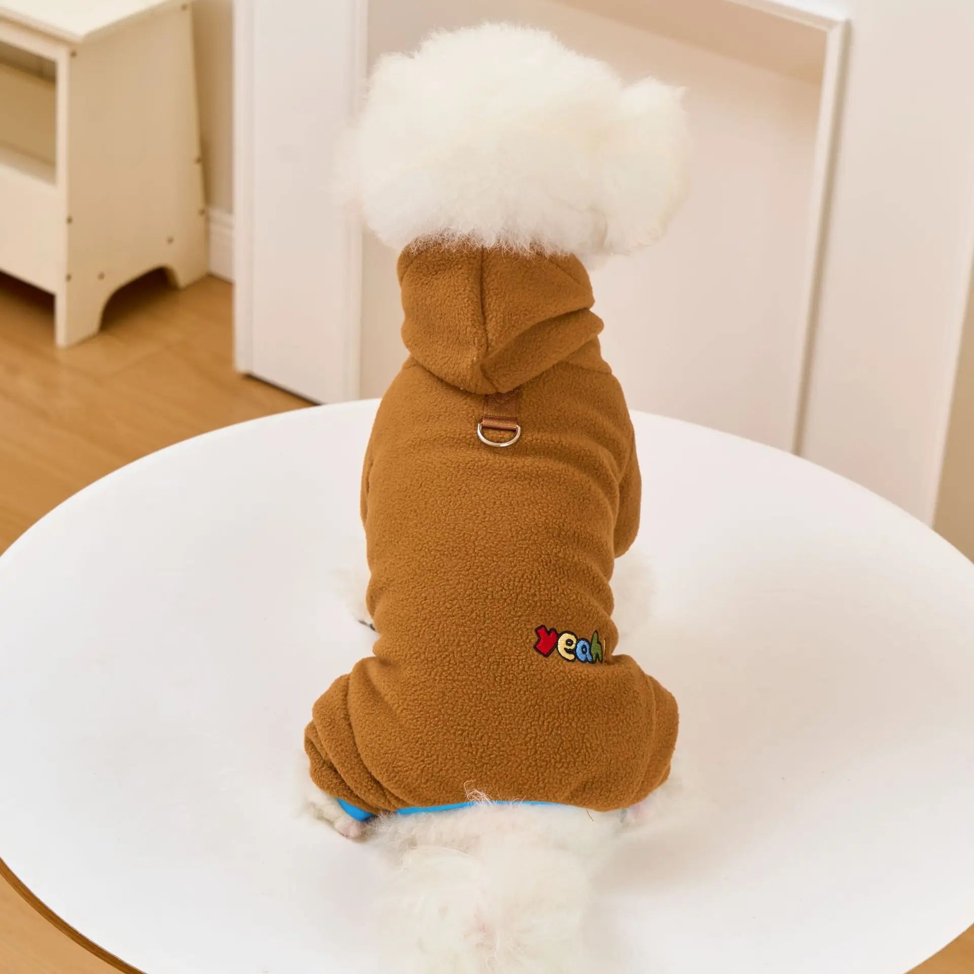 Winter Fleece Dog Jumpsuit Hoodie Warm Puppy Coat with D-Ring Outfit