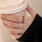 925 Sterling Silver Luxury Jewellery Black White Bamboo Adjustable Ring Couple Accessory