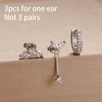 3PCS Fashion Simple Zircon Hoop Earrings Set Stainless Steel Punk