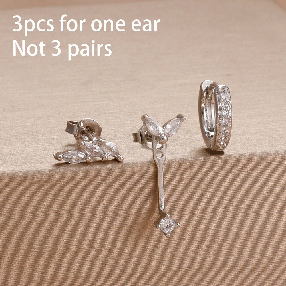 3PCS Fashion Simple Zircon Hoop Earrings Set Stainless Steel Punk