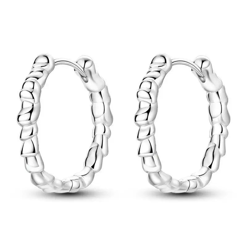 925 Sterling Silver Vintage Patterned Stone Inlaid Hoop Earrings Trendy Gift