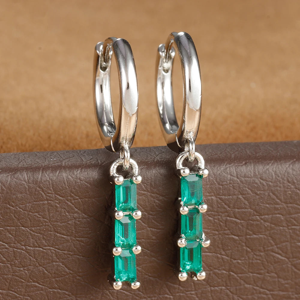 1 Pair Stainless Steel Colourful Zircon Square Dangle Earrings Punk