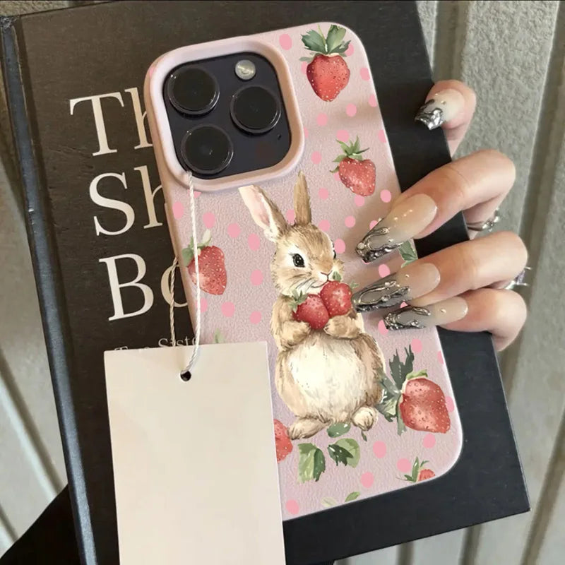 Cute Strawberry Rabbit Lychee Case for iPhone 17 16 15 14 Pro Max