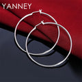 925 Sterling Silver 50mm Simple Circle Earrings Women Engagement Hip Hop Gift
