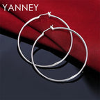 925 Sterling Silver 50mm Simple Circle Earrings Women Engagement Hip Hop Gift