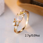 Cushion Cut Square Rainbow White Fire Opal Rings For Women Gold Color Horse Eye Zircon Charm Leaf Wedding Bands Party Jewelry CZ