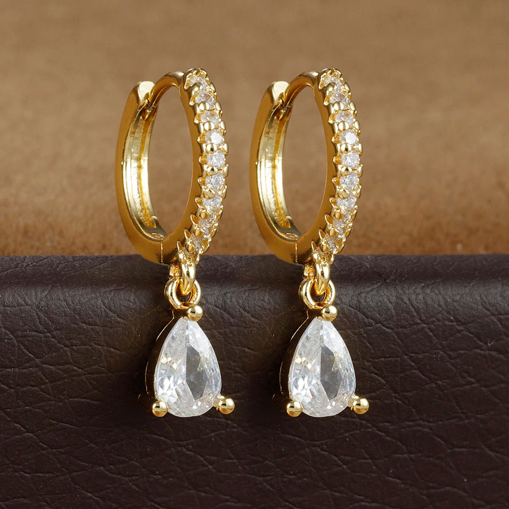 2PCS Simple Stainless Steel Colourful Zirconia Hoop Earrings