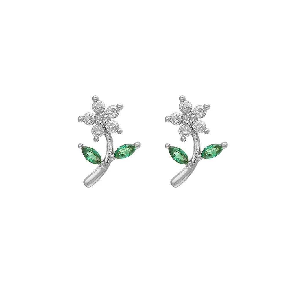 Green Zircon Tassel Chain Stainless Steel Hoop Earrings 18K Gold