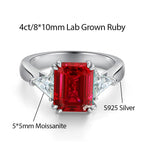 4ct Lab Grown Ruby Colombian Emerald Ring 925 Sterling Silver Moissanite Band