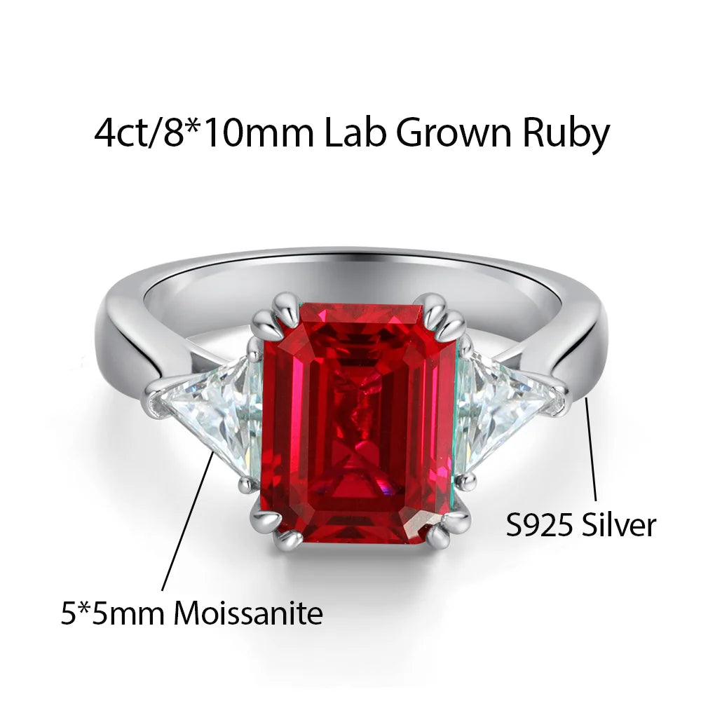4ct Lab Grown Ruby Colombian Emerald Ring 925 Sterling Silver Moissanite Band