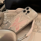 Pink Butterfly Laser Case for iPhone 16 15 14 13 12 11 Pro Max Plus XR XS