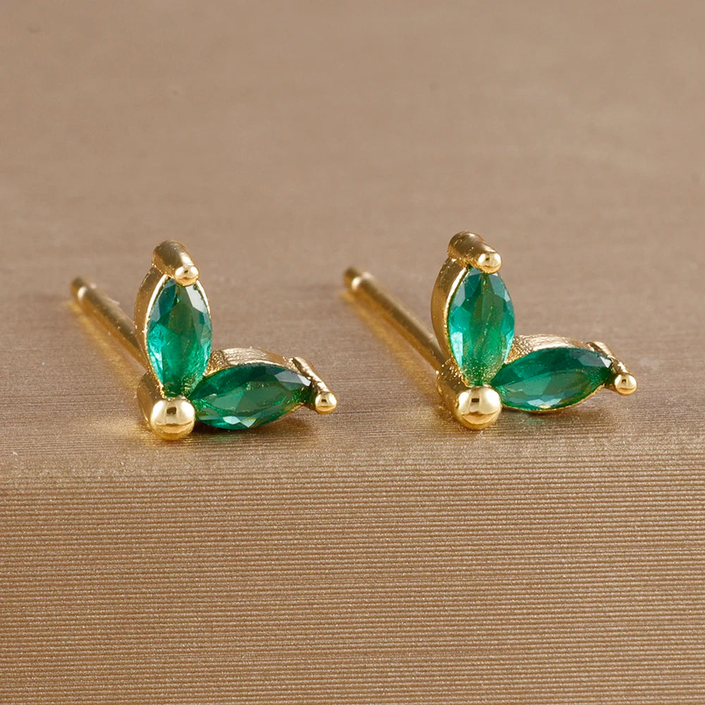 18K Gold Plated Green Zirconia Huggies Hoop Earrings Square Pendant