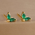 18K Gold Plated Green Zirconia Huggies Hoop Earrings Square Pendant