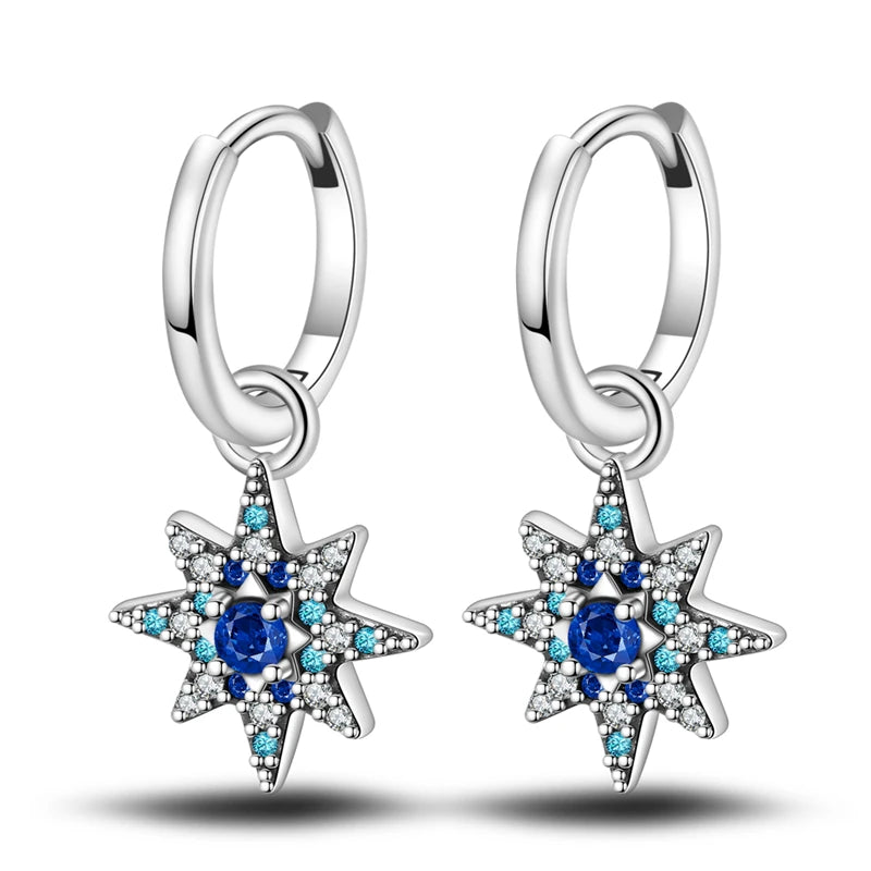 925 Sterling Silver Star Moon Sun Tassel Versatile Hoop Earrings Fine Gift