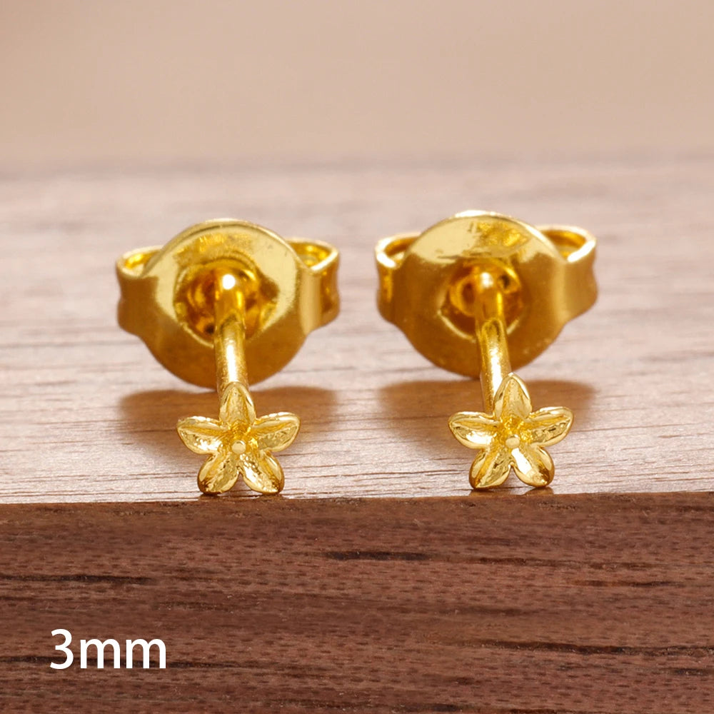 New Arrival Gold Colour Simple Small Flower Stud Earrings Cute