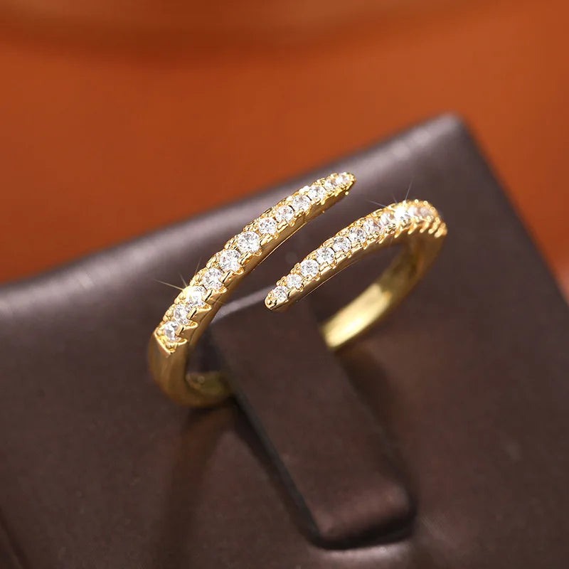925 Sterling Silver Trendy Circle Finger Ring Dazzling CZ Adjustable Stackable Accessory