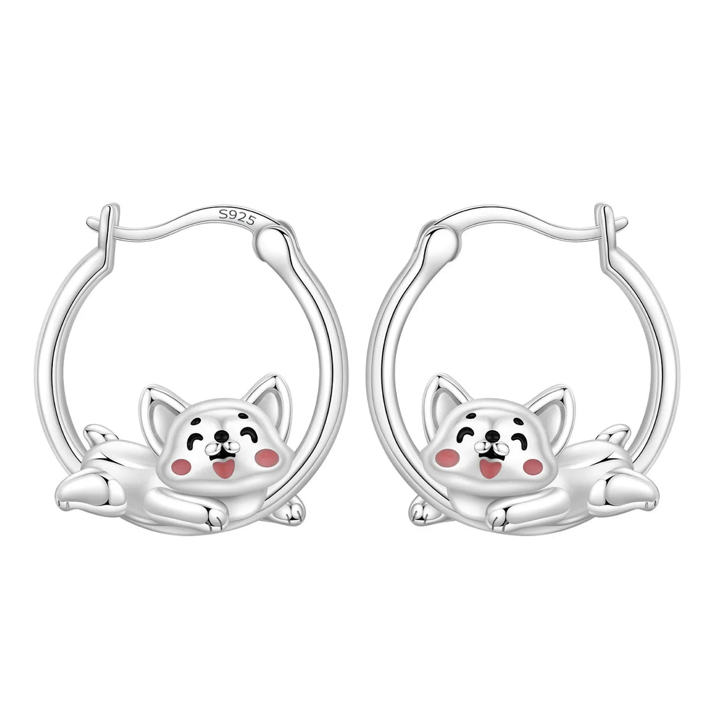925 Sterling Silver Double Layer Pet Paw Print Drop Earrings Fashion Gift