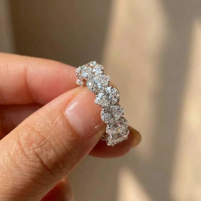 925 Sterling Silver Pear Cubic Zircon Promise Ring Fashion Luxury Wedding Band Female Jewellery