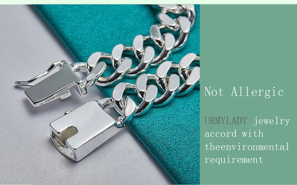 4mm Blade Chain Bracelet 8-inch 925 Sterling Silver Men Women Christmas Gift
