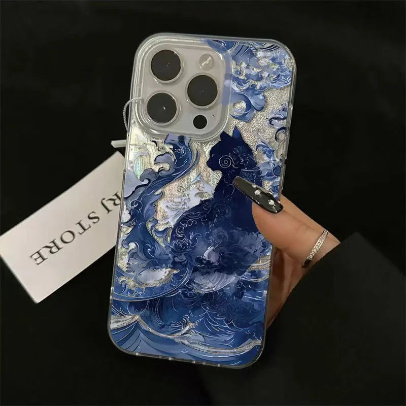 Blue Totem Cat Case for Samsung Galaxy S25 S24 S23 S22 Ultra FE S21 A55 A16