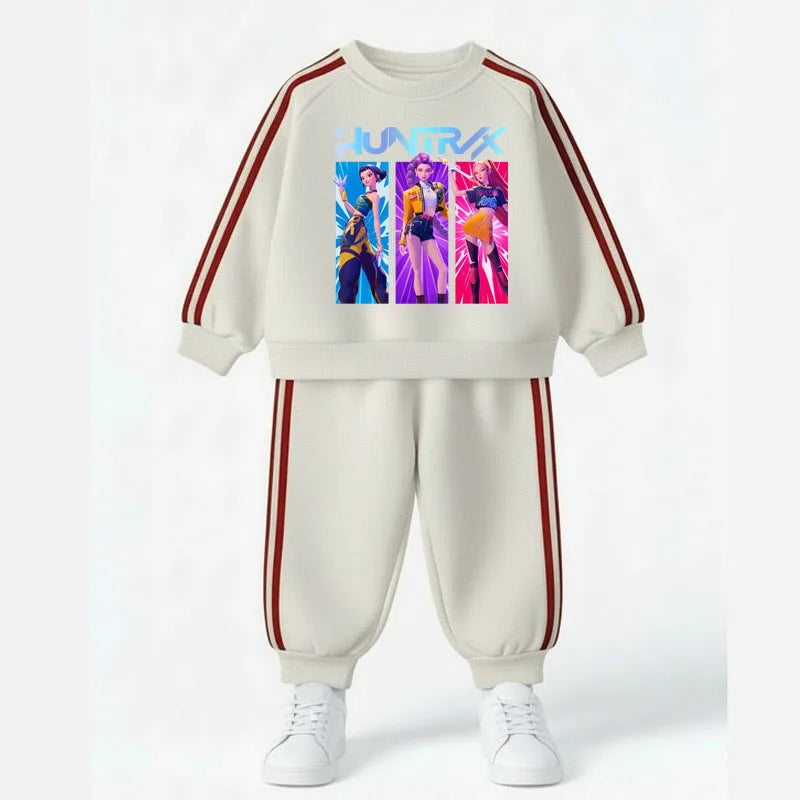 K-pop Girls Spring Clothing Set Cartoon Print Sweatshirt and Joggers Suit