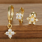 3PCS Four Flower Zircon Little Hoop Earring Star Cartilage Piercing