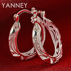 925 Sterling Silver 30mm Hollow Round Hoop Earrings Women Party Fashion Gift