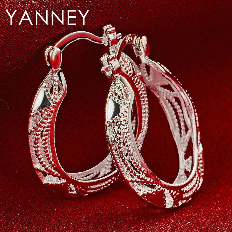 925 Sterling Silver 30mm Hollow Round Hoop Earrings Women Party Fashion Gift