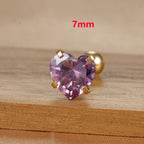 1PC Heart Stainless Steel Ear Studs Purple Crystal Stud 3-8mm