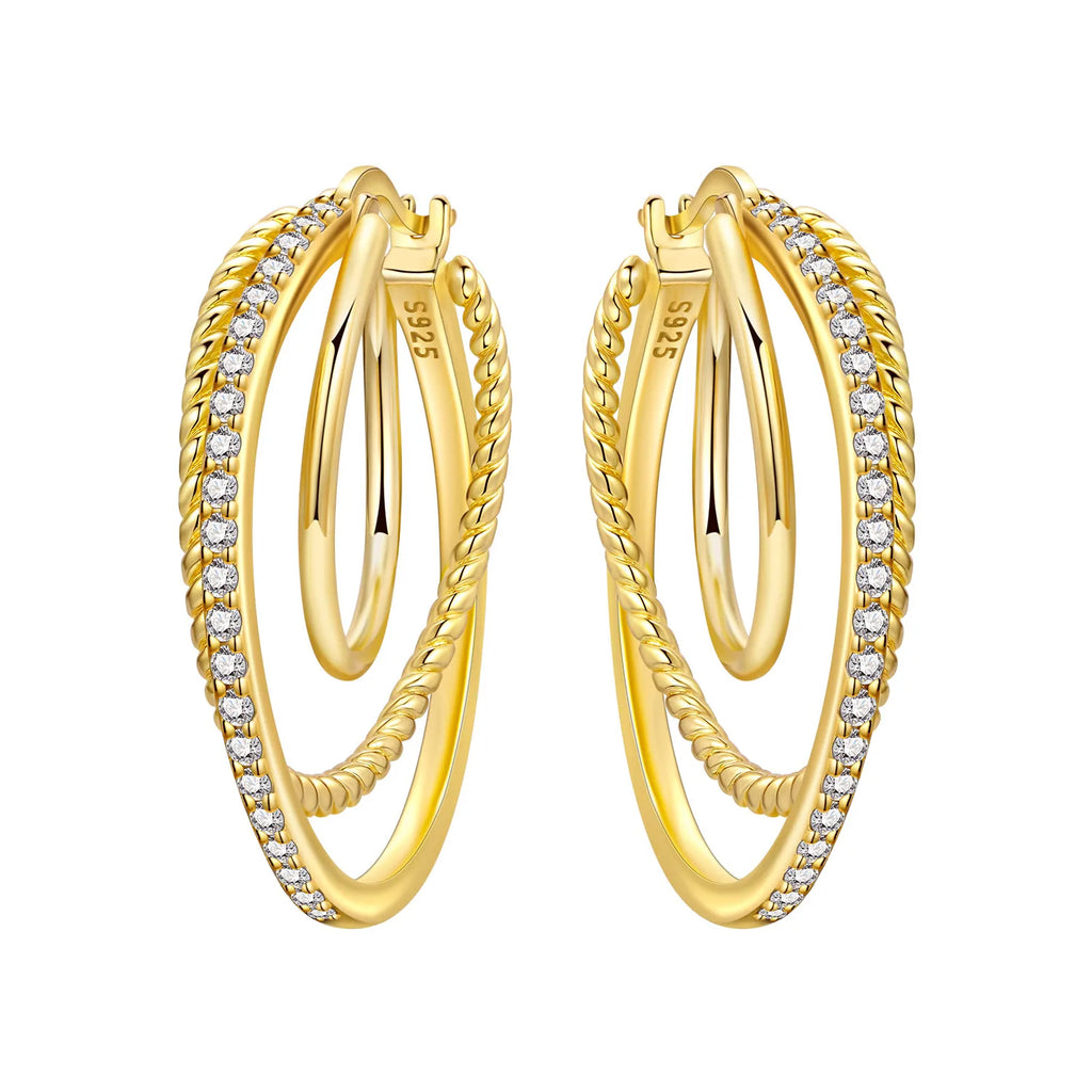 925 Sterling Silver Elegant Golden French Organ Hoop Earrings Trendy Jewellery