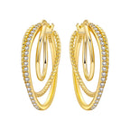 925 Sterling Silver Elegant Golden French Organ Hoop Earrings Trendy Jewellery