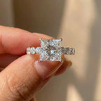 925 Sterling Silver Eternity Princess Square Cubic Zirconia Crystal Ring Classic Wedding Jewellery