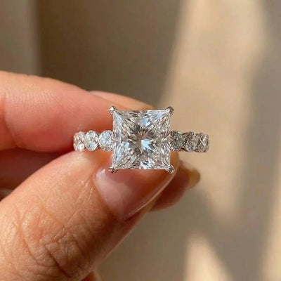 925 Sterling Silver Eternity Princess Square Cubic Zirconia Crystal Ring Classic Wedding Jewellery