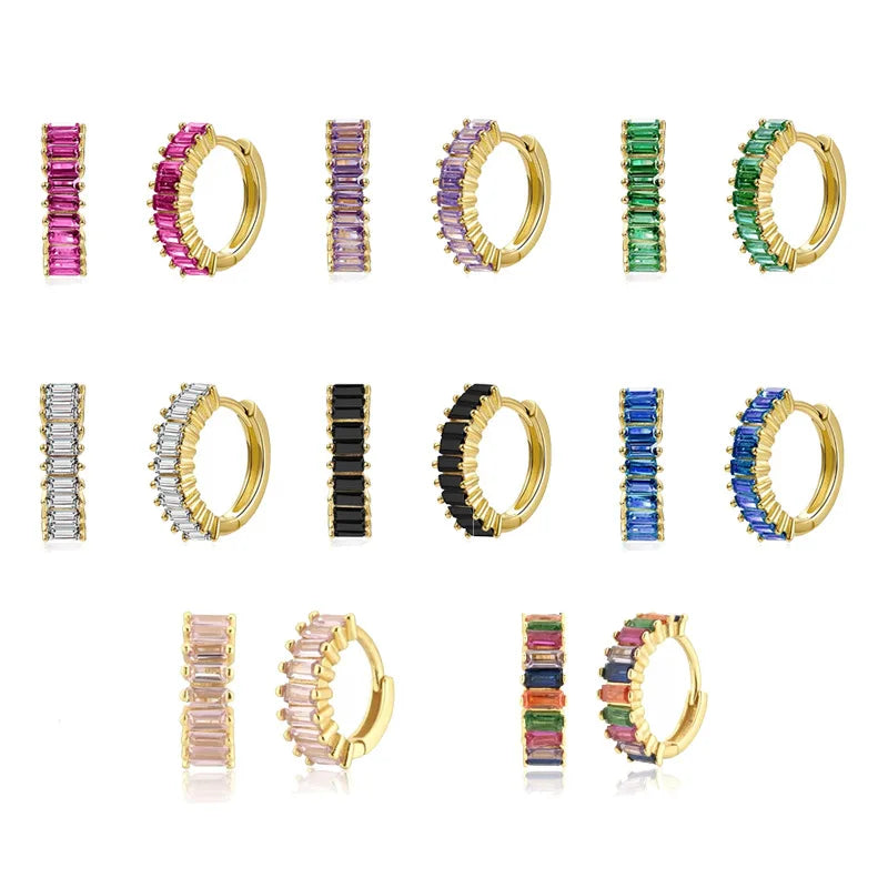 2PCS Stainless Steel Circle Hoop Earrings Colourful Zircon Crystal