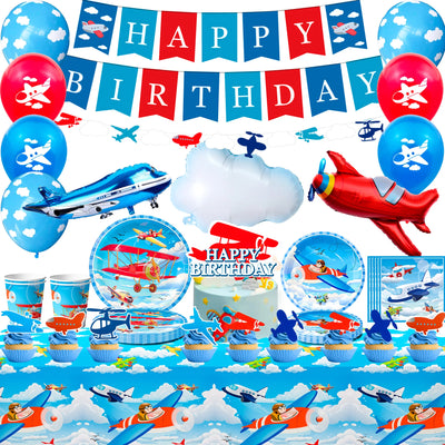 95pc Airplane Birthday Party Decorations Tableware Set Plates - Ship from UK