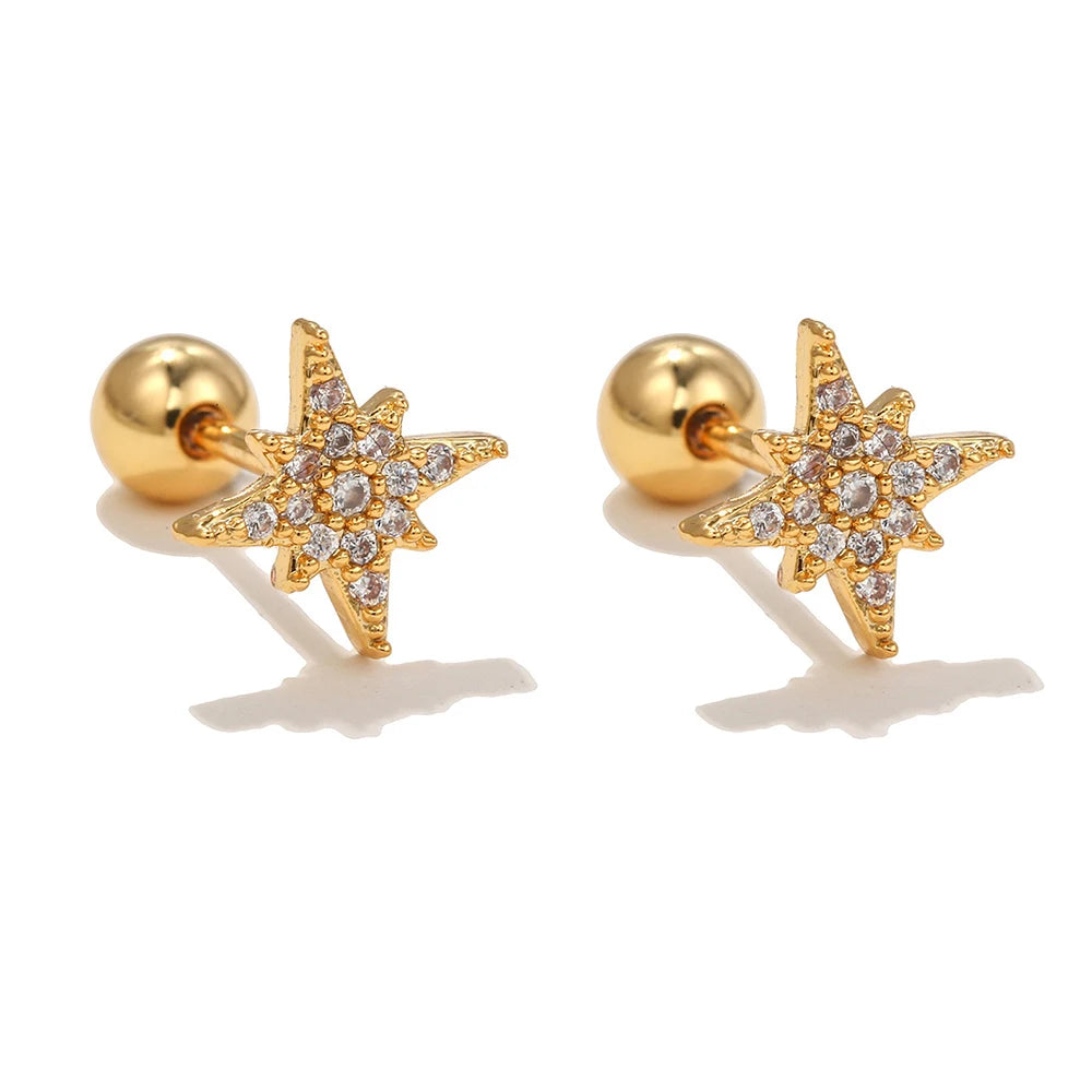 New Stainless Steel Cubic Zirconia Chain Hoop Earring Star Moon