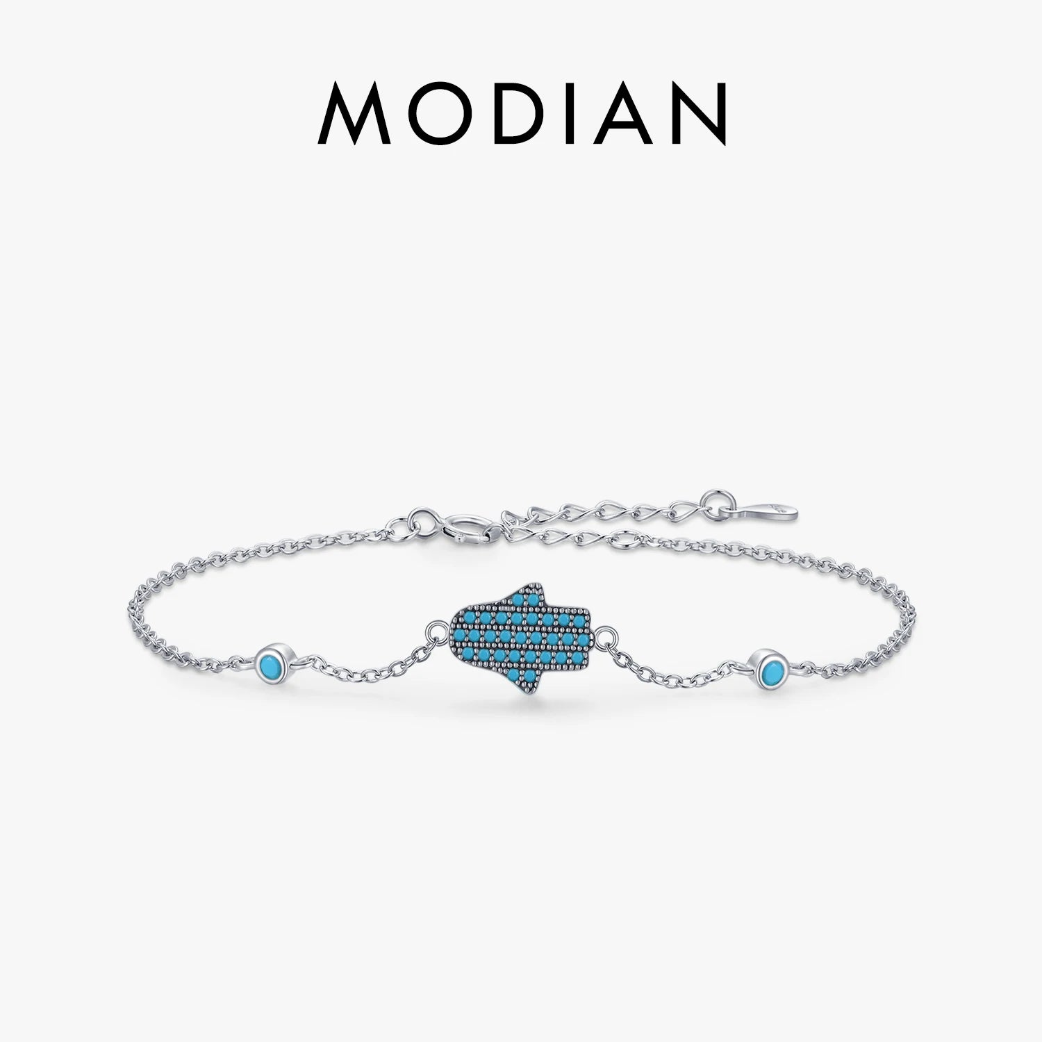 MODIAN Cute Hands Ghost Natural Turquoise Bracelet For Women  925 Sterling Silver Link Chain Bracelet Anti-allergy Jewelry