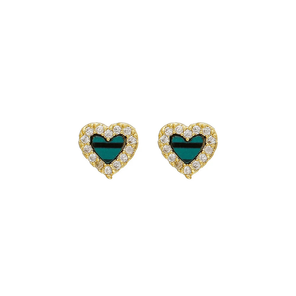 Green Zircon Tassel Chain Stainless Steel Hoop Earrings 18K Gold