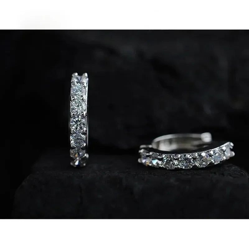925 Sterling Silver Plated Rhinestone Crystal Hoop Earrings Luxury Women Gift