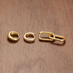 3PCS Stainless Steel Zircon Hoop Earrings Set Gold Colour Piercing